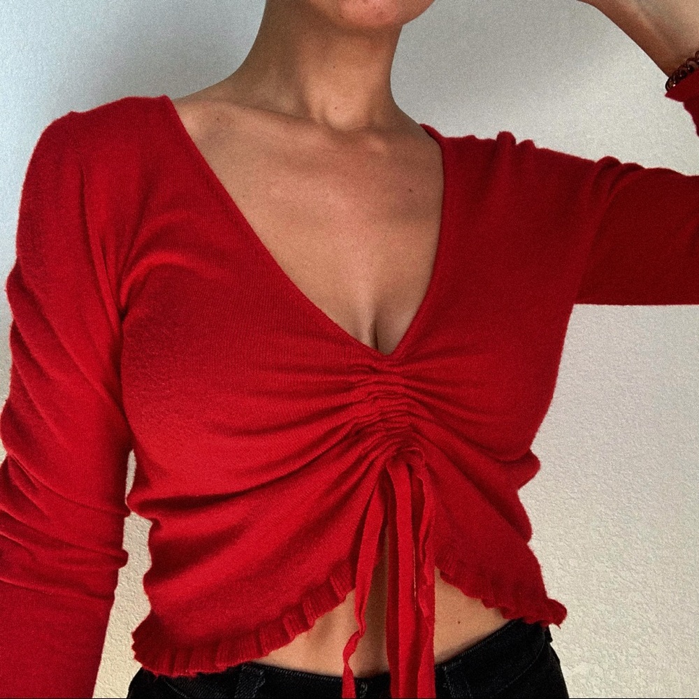 Ruby Red Synched Adjustable Lettuce Edge Crop Top - image 3